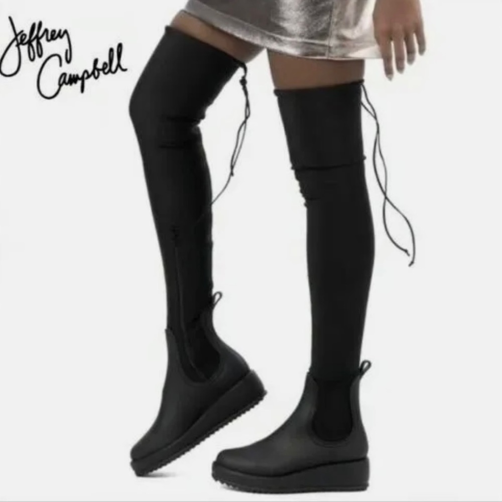 Jeffrey Campbell Monsoon Over The Knee Rain Boot Black Sz 7